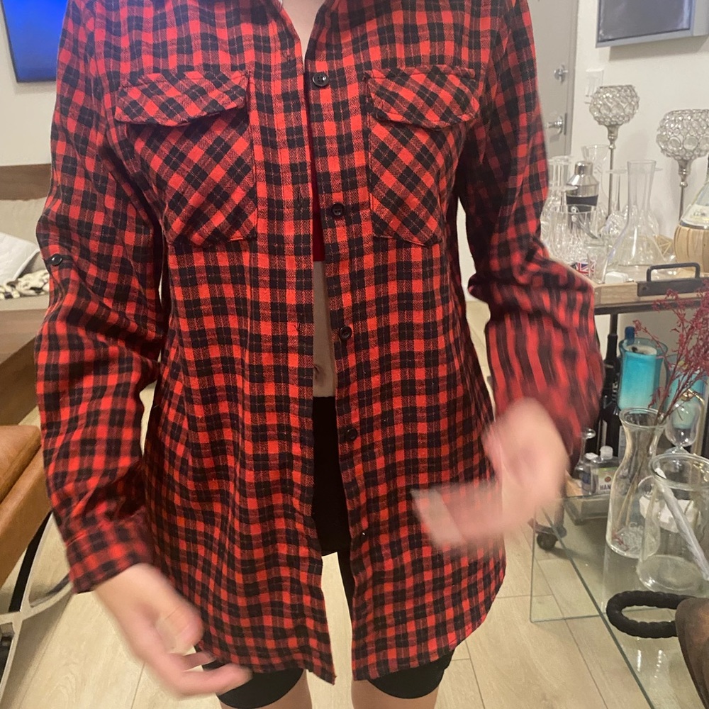 Summer long sleeve plaid shirt for woman . Size M - Picture 3 of 3